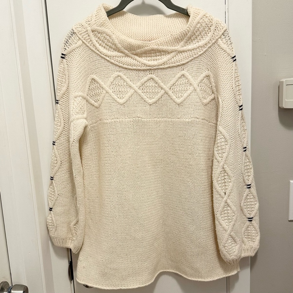 Rossopuro Wool & Cashmere Cable Knit Boat Neck Ivory Sweater Women’s XL